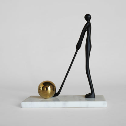  Modern Golf Man Aluminium & Marble Sculpture for Living Room