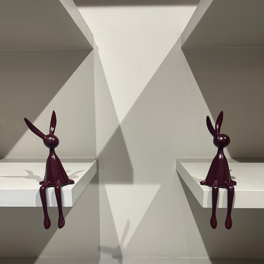 Modern Maroon Resin Rabbit Sculpture for Living Room