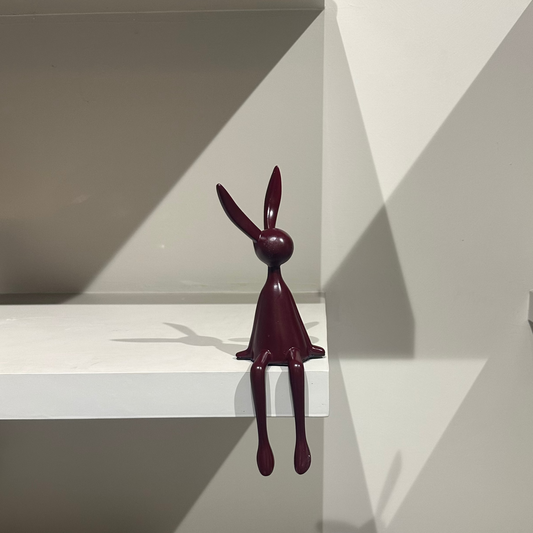 Modern Maroon Resin Rabbit Sculpture for Living Room