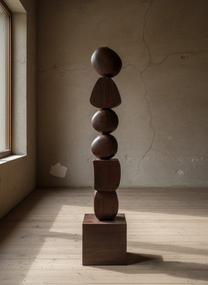 Walnut Wood Japandi Large Sculpture