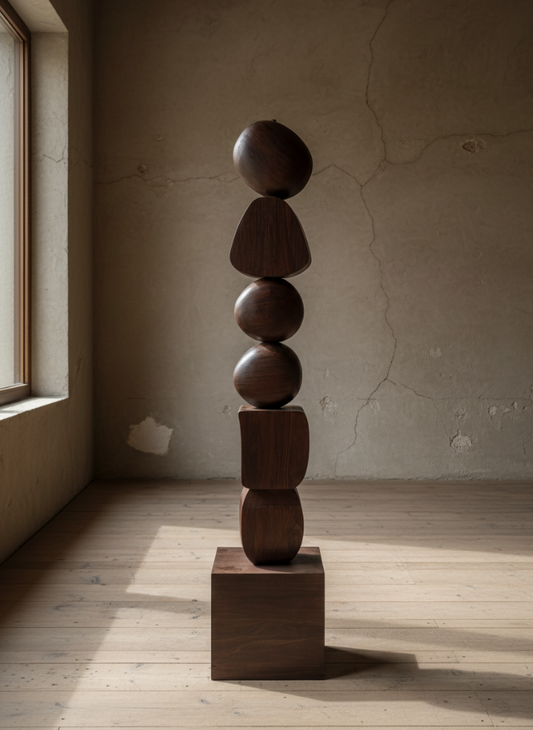 Walnut Wood Japandi Large Sculpture