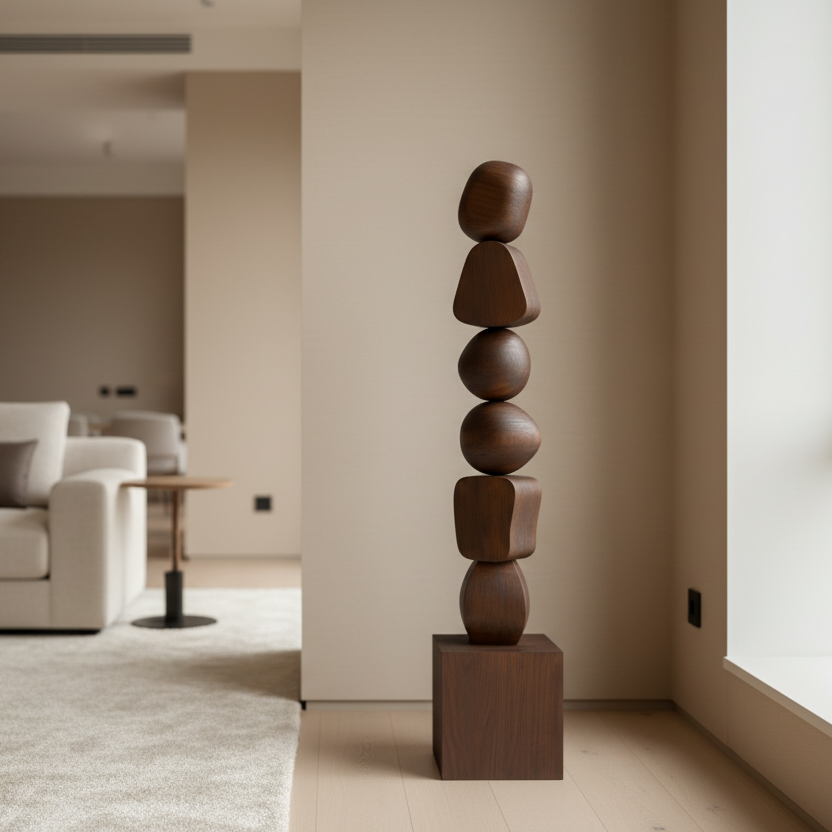 Walnut Wood Japandi Large Sculpture
