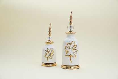 White Gold Leaf Antique Decor Showpiece (Set of 2)