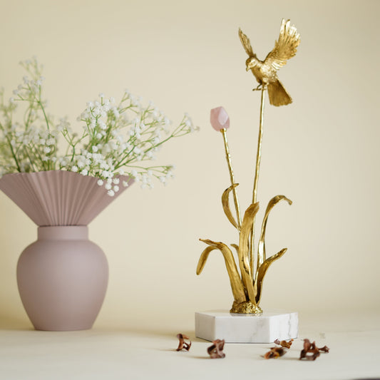 Volans Quartz Bird Brass Centerpiece