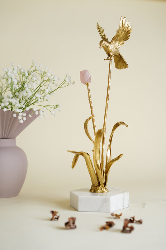 Volans Quartz Bird Brass Centerpiece