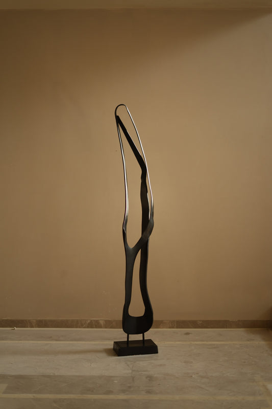 Indomitus 6 ft metal sculpture for courtyard in matte black finish