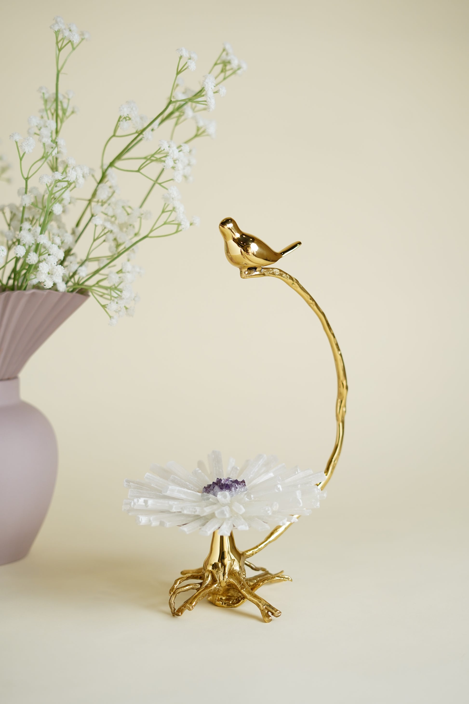 Venusta Crystal Bird Brass Luxury Sculpture