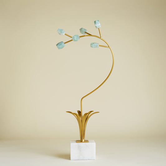 Flower Green Crystal Brass Centerpiece