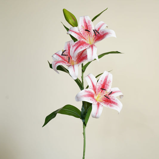 Pink & White Oriental Lily Artificial Flower Stem