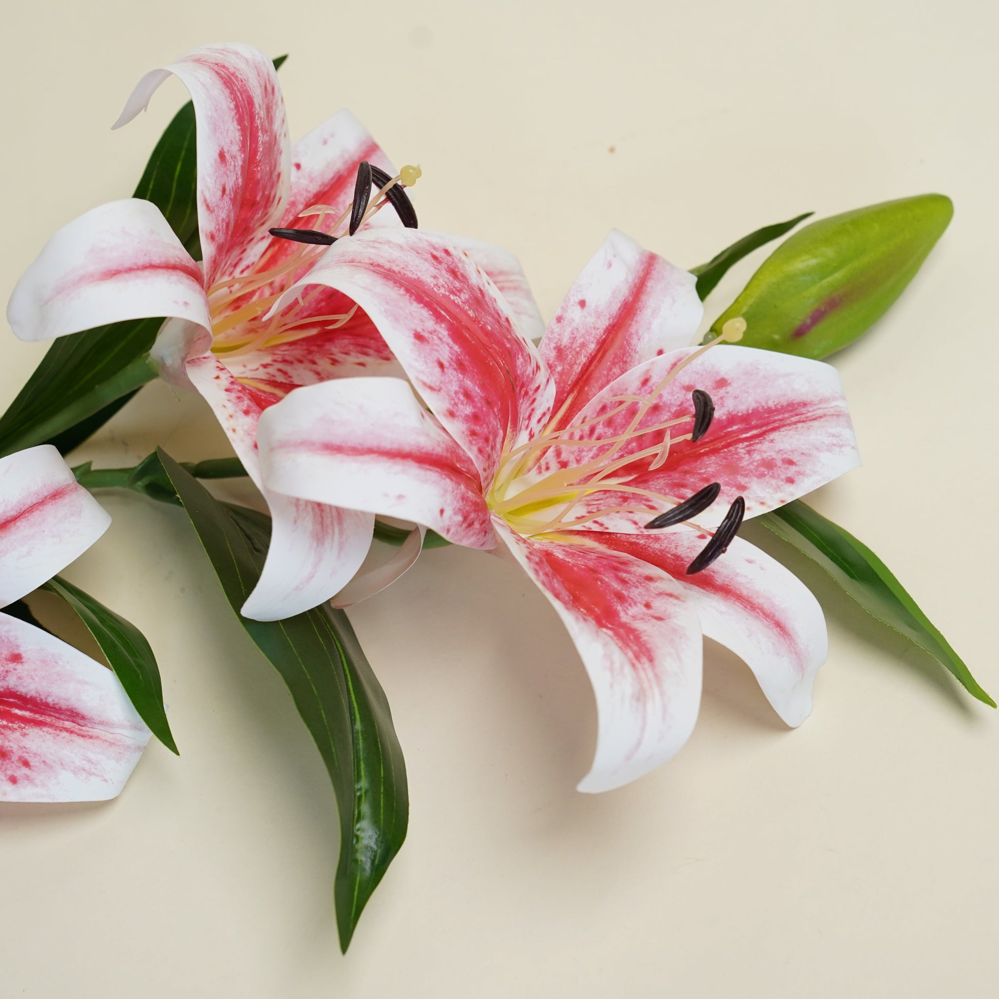 Pink & White Oriental Lily Artificial Flower Stem