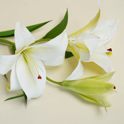 Yellow & White Oriental Lily Artificial Flower Stem