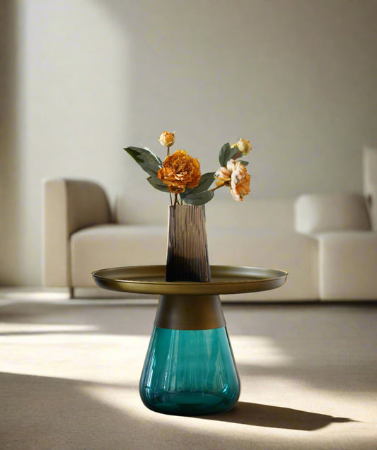 Speculo Teal Blue Glass Coffee Table (24 Inches)