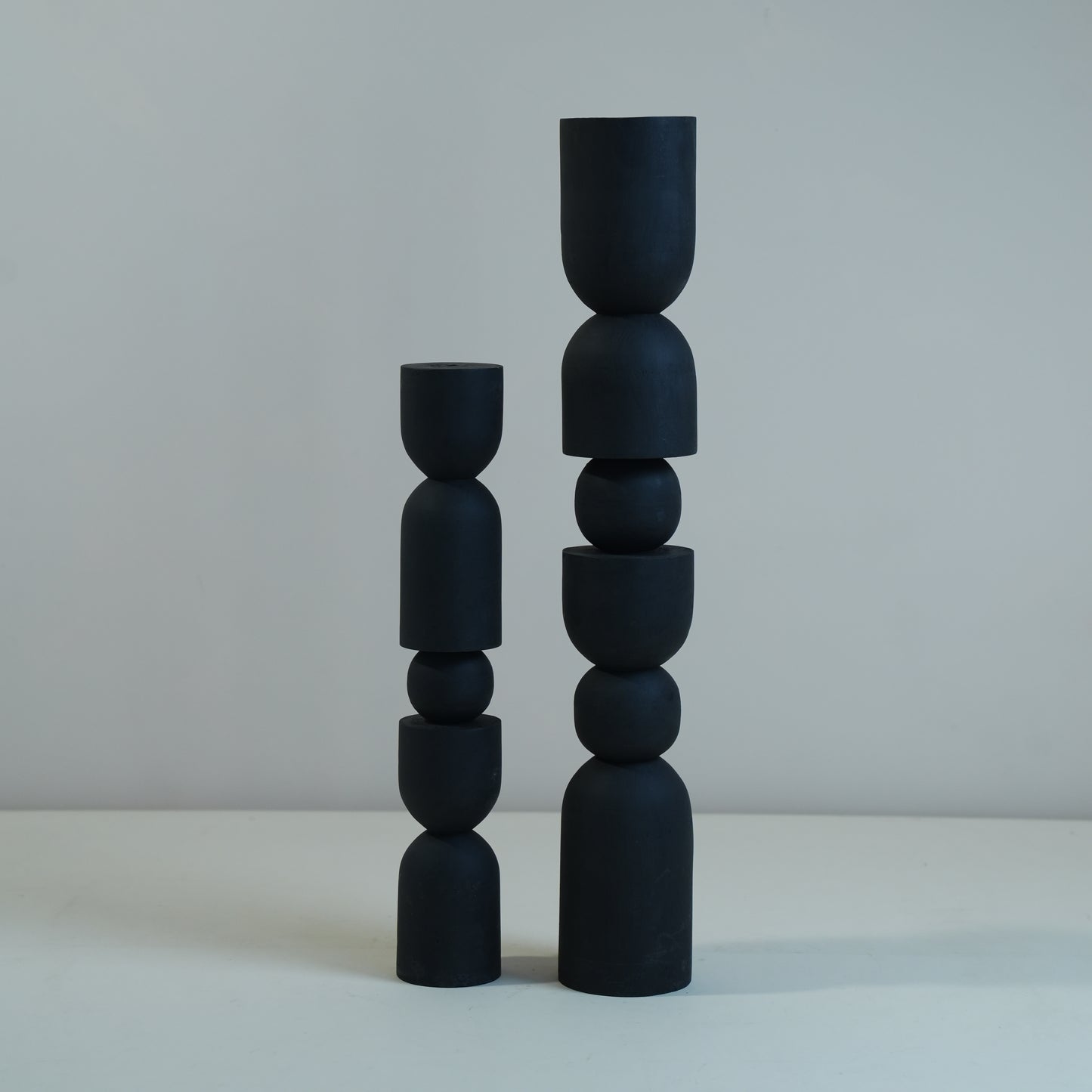 Wooden Black Totem Sculpture Set (Set of 2)