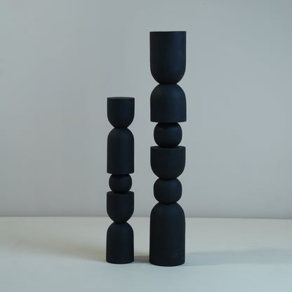 Wooden Black Totem Sculpture Set (Set of 2)