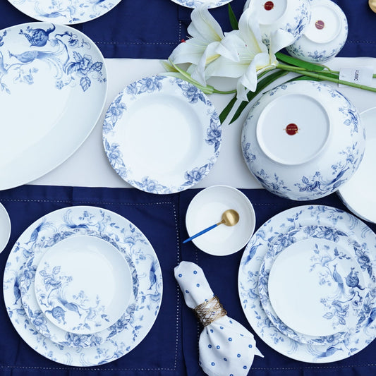 Apricus Peacock Bonechina Blue Dinner Set (Set of 27 pcs)