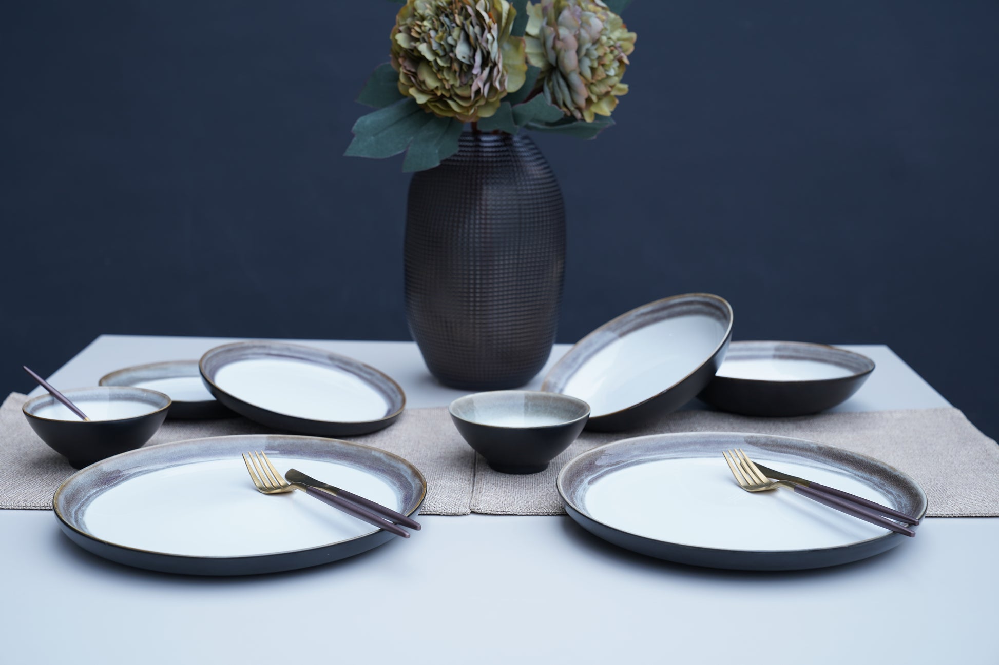 Marmor Earthy Deep dish Dinner Set (Set of 14 pcs)
