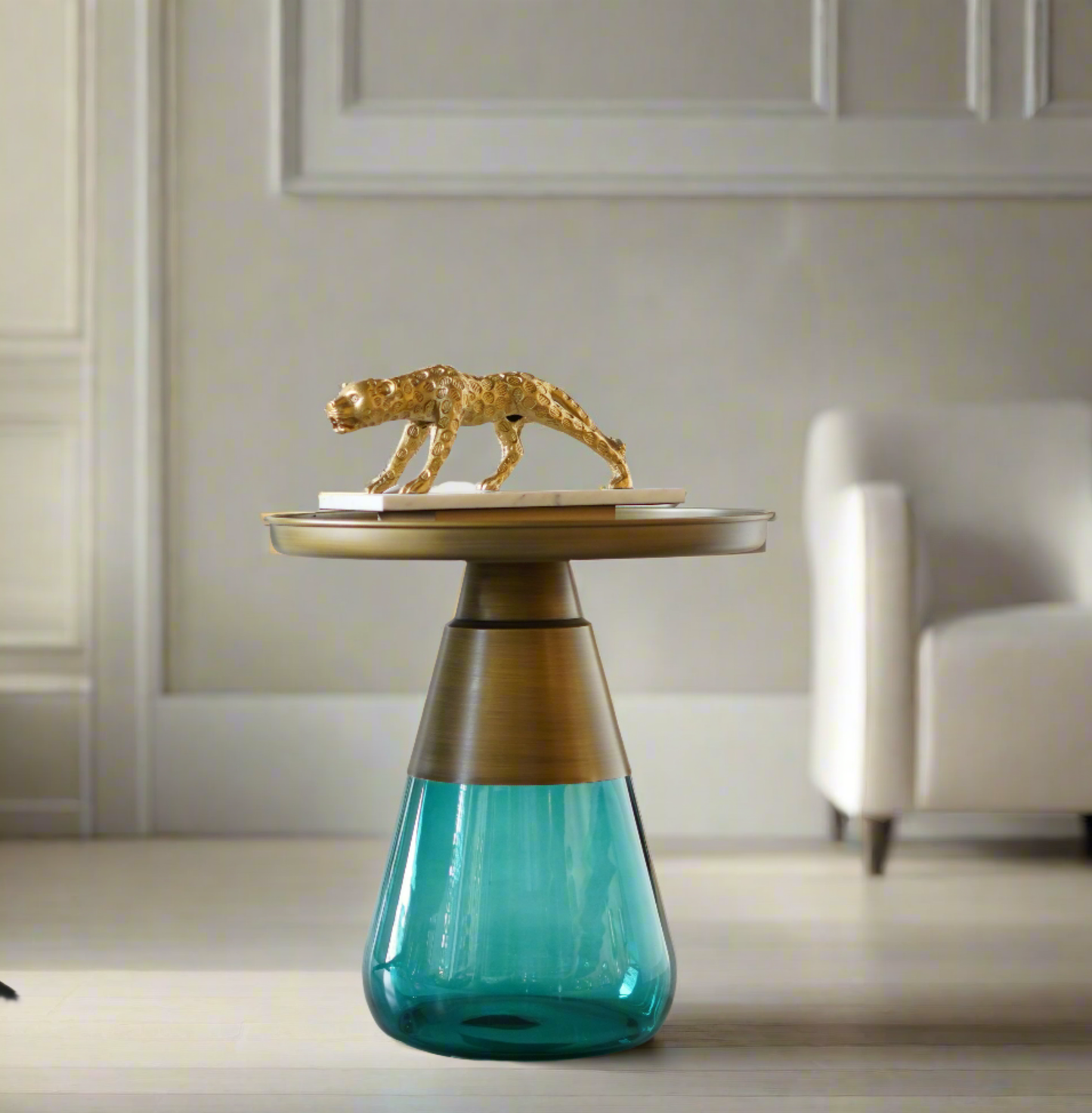 Speculo – Teal Blue Glass Top Side Table