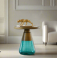 Speculo – Teal Blue Glass Top Side Table (20 Inches) | The Decor Circle