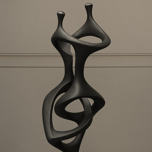 Large 6-foot Melia Dancing Metal Sculpture in copper finish displayed in modern lobby