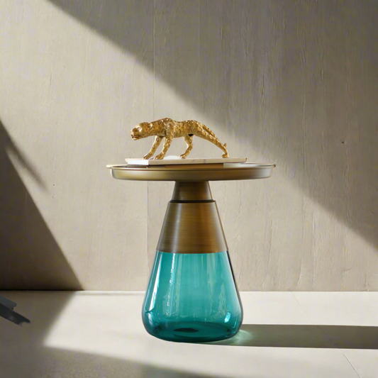 Speculo – Teal Blue Glass Top Side Table