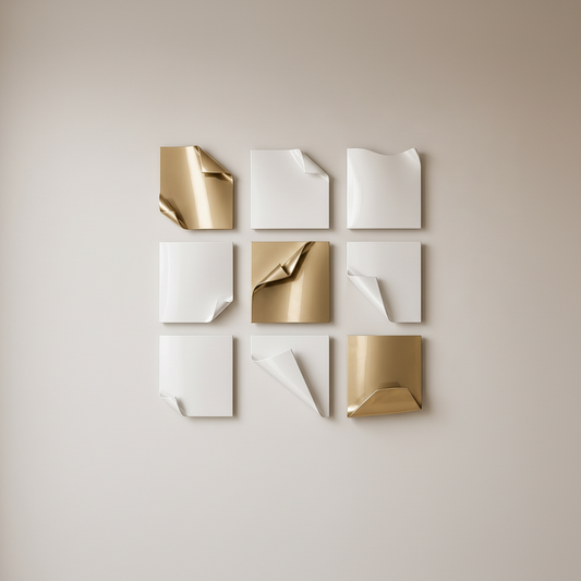 Ivory Gold Metal Wall Art | Fold Matrix 9 Panel Grid