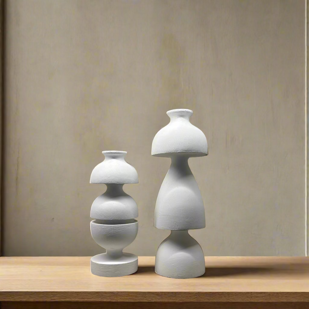 Wabi Sabi Wooden White Sculpture (Set of 2)