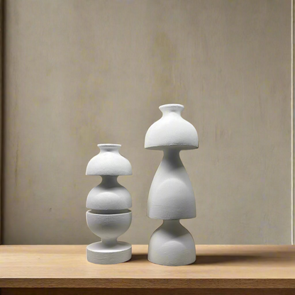 Wabi Sabi Wooden White Sculpture (Set of 2)