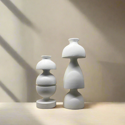 Wabi Sabi Wooden White Sculpture (Set of 2)