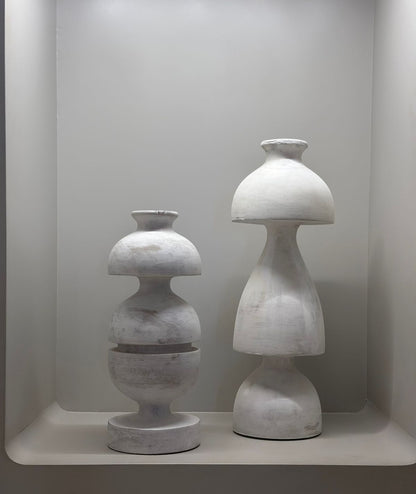 Wabi Sabi Wooden White Sculpture (Set of 2)