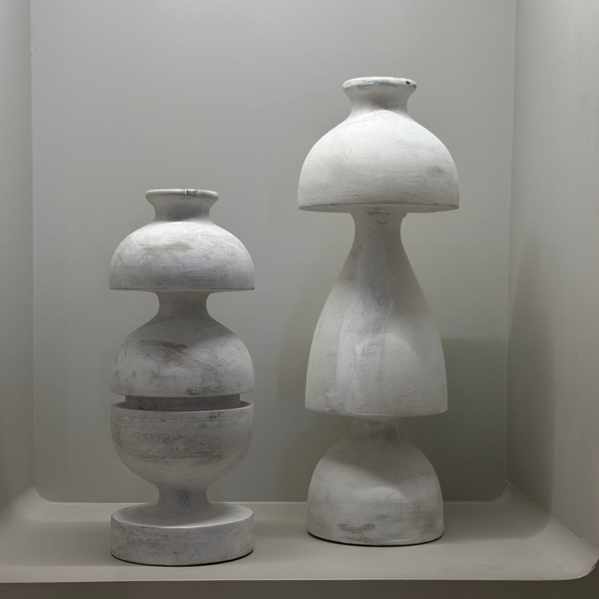 Wabi Sabi Wooden White Sculpture (Set of 2)