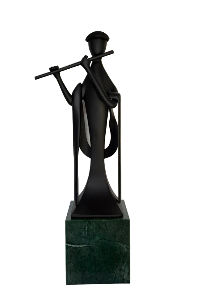 Japandi Flute Man Sculpture with Marble Base (4 feet)
