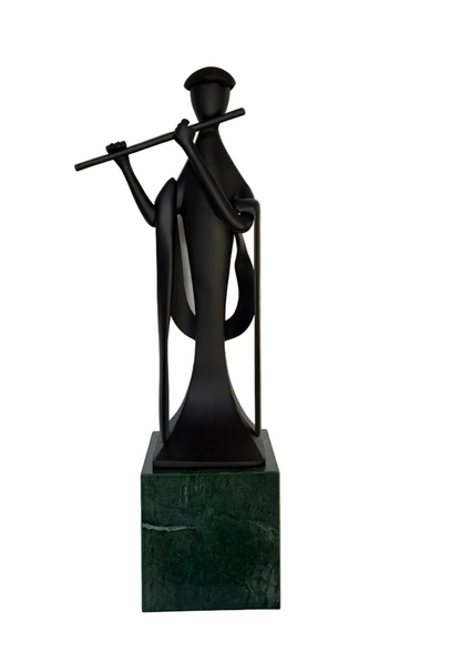 Japandi Flute Man Sculpture with Marble Base (4 feet)
