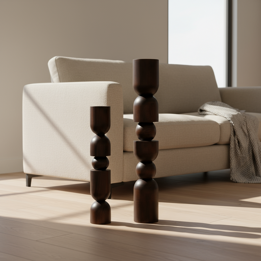 Wooden Walnut Totem Sculpture Set (Set of 2)