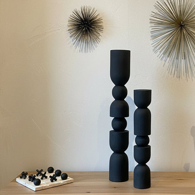 Wooden Black Totem Sculpture Set (Set of 2)