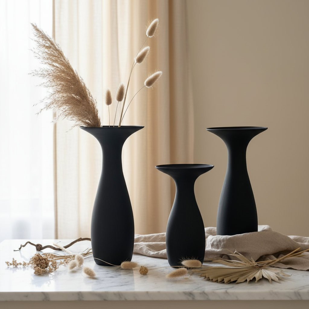 Luxury Black Glass Vases (Set of 3)