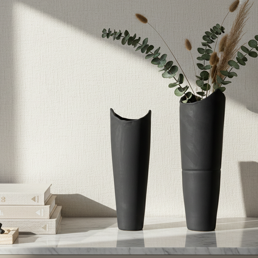 Matt Black Glass Vases (Set of 2)