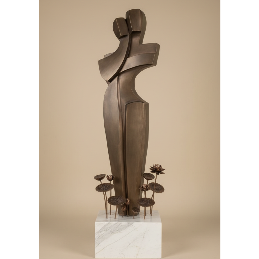 Luxury Couple Sculpture with Marble Base | The Lotus Embrace