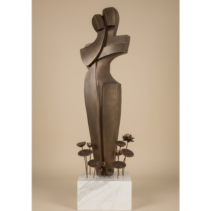 Luxury Couple Sculpture with Marble Base | The Lotus Embrace