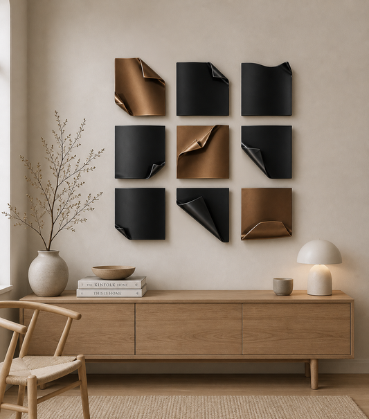 Fold Matrix Sculpt Series – Noir & Bronze Metal Wall Art (Set of 9)