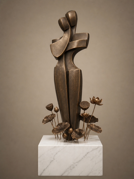 Luxury Couple Sculpture with Marble Base | The Lotus Embrace