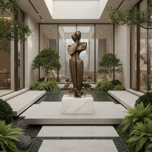 Luxury Couple Sculpture with Marble Base | The Lotus Embrace