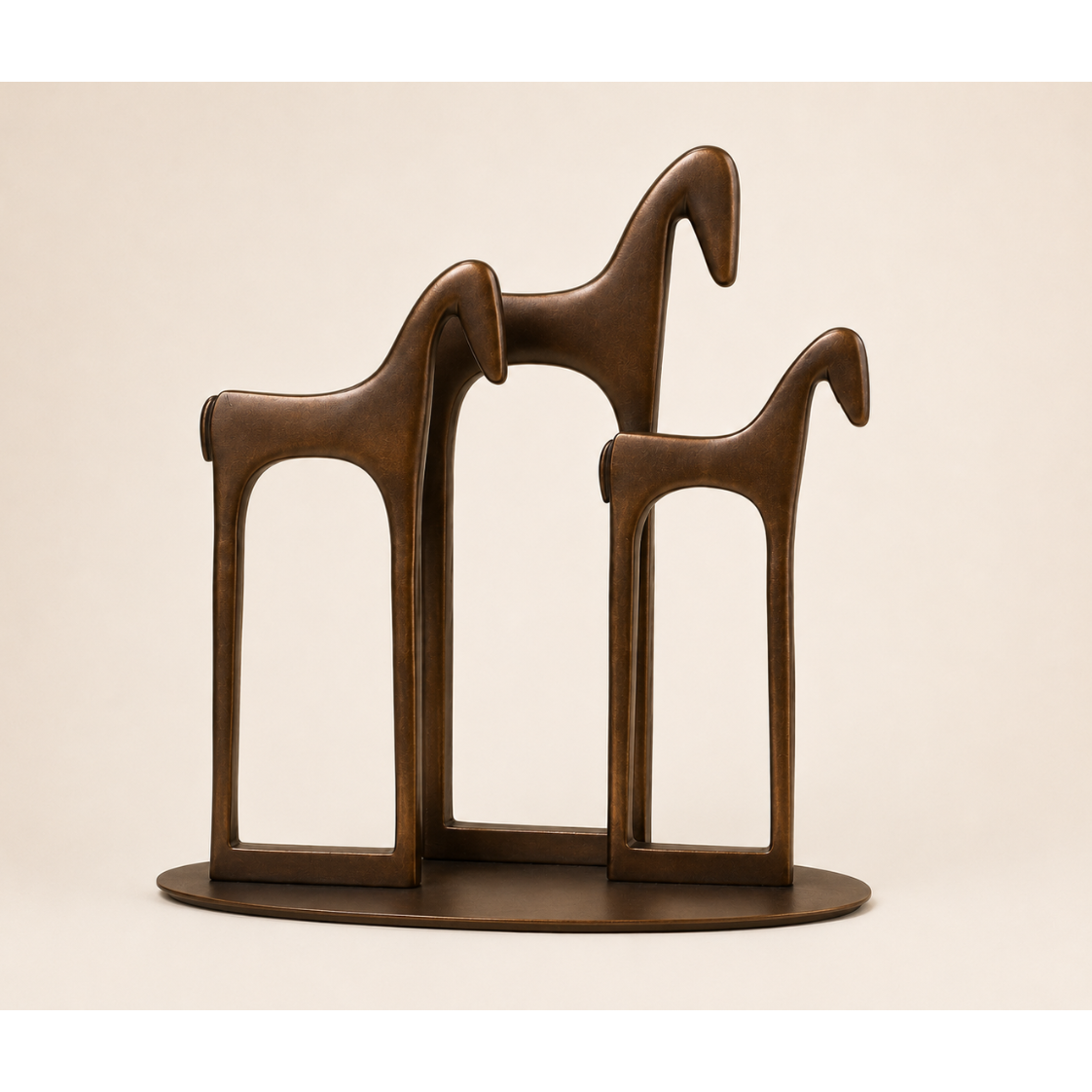 Victory Trio Horses Sculpture - Bronze Brown