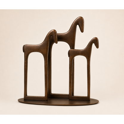 Victory Trio Horses Sculpture - Bronze Brown