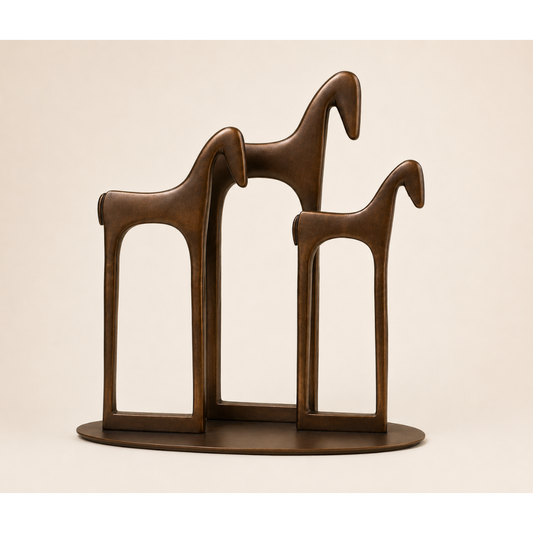 Victory Trio Horses Sculpture - Bronze Brown