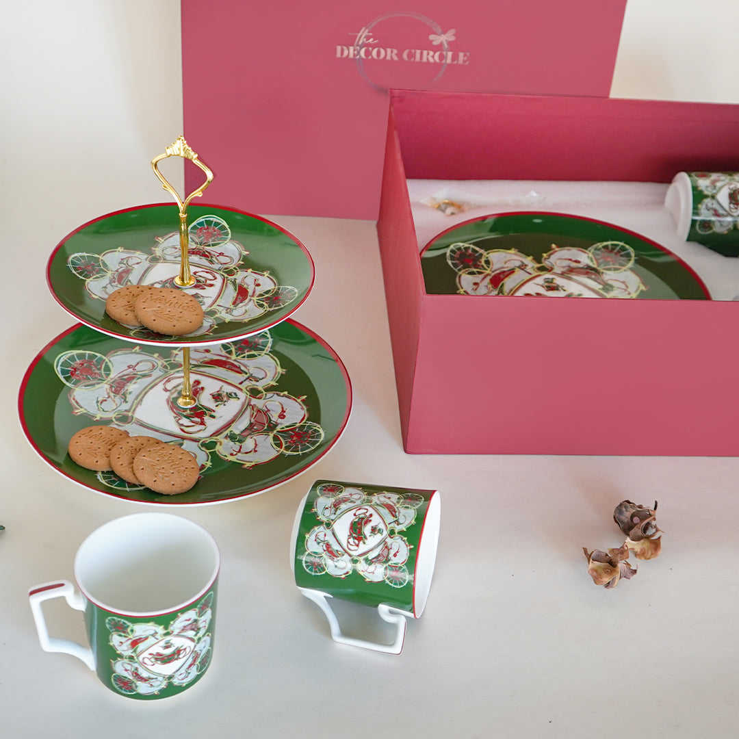 Christmas Cake stand platter & Mugs Gift hamper