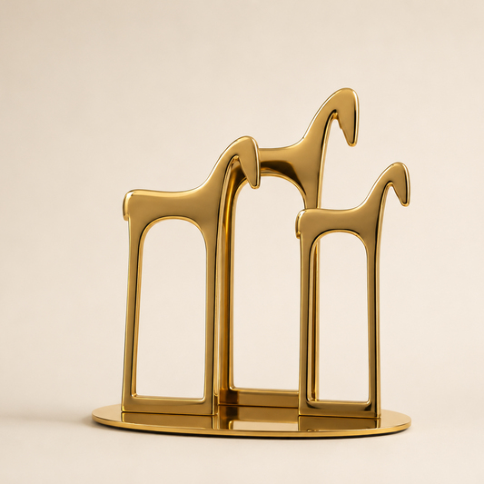 Gold metal stand on a beige background