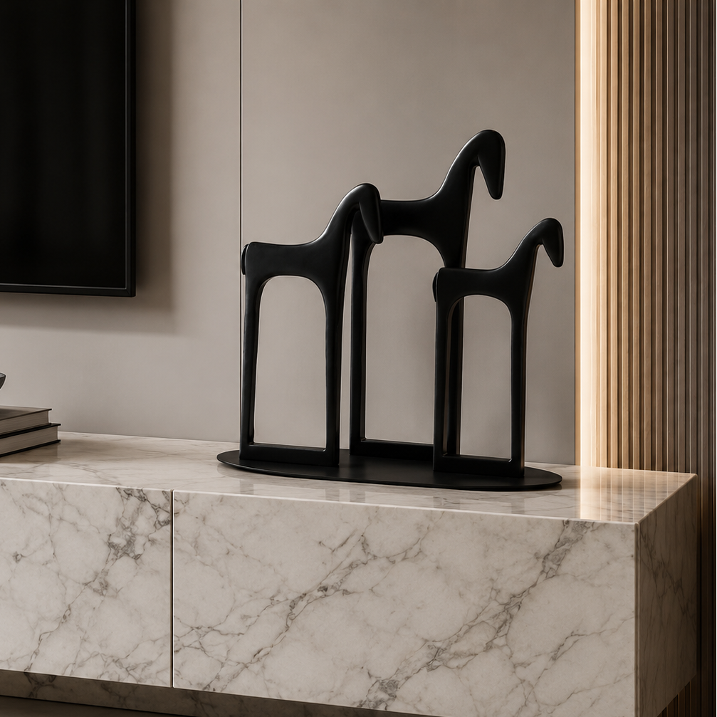 Contemporary Trio Horse Sculpture (Black)