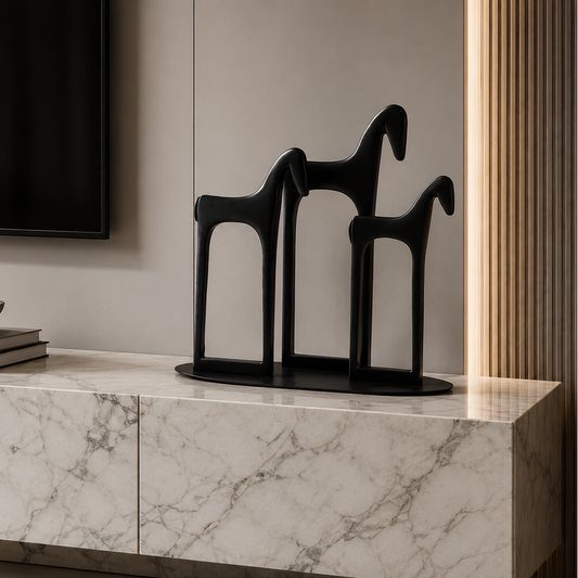 Contemporary Trio Horse Sculpture (Black)