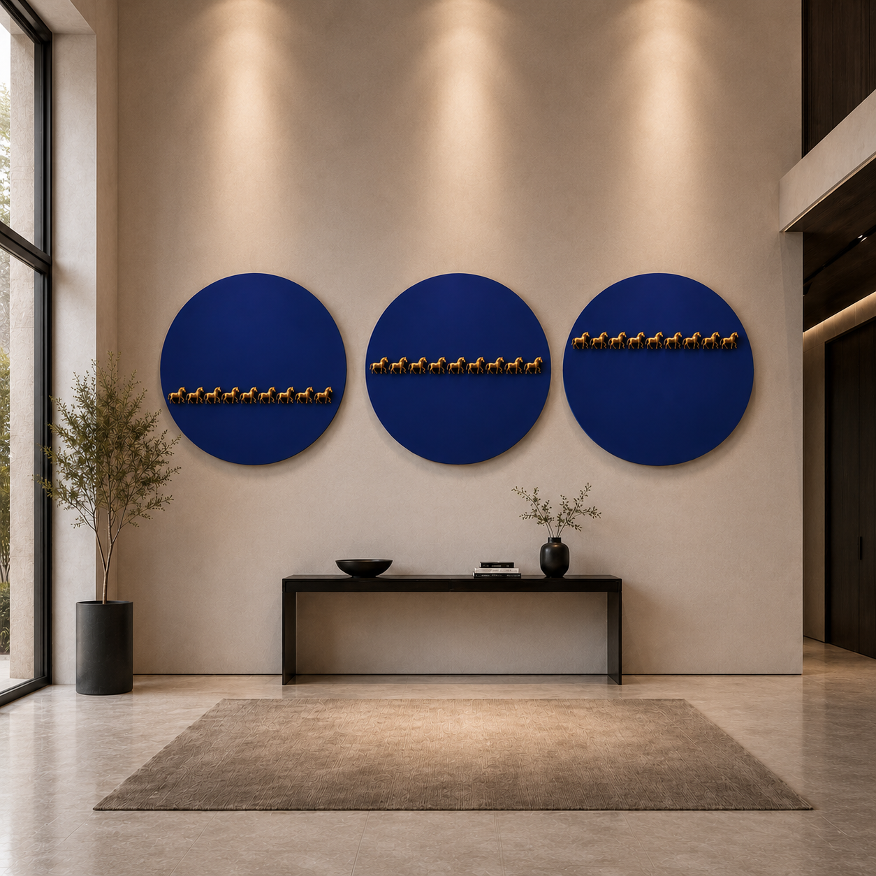 Brass Horse Sphere Metal Wall Art (Set of 3) | Contemporary Art Installation
