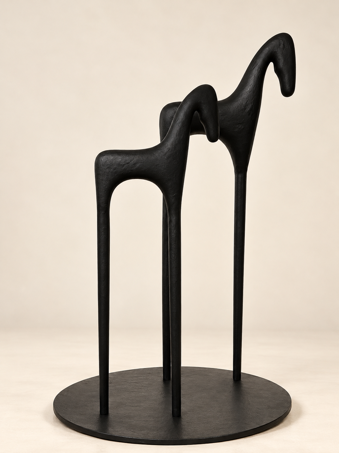 Silent Stride – Abstract Horse Sculpture in Matte Black Metal
